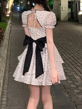 Summer French Vintage Floral Mini Dress Woman Beach Elegant One Piece Dress Korean Fashion Bow Sweet Short Party Dress Chic